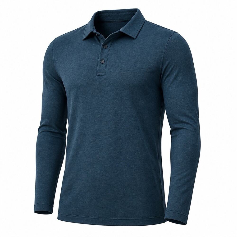 Lululemon Evolution Performance Slim Polo Men's Small Heathered Blue Long Sleeve